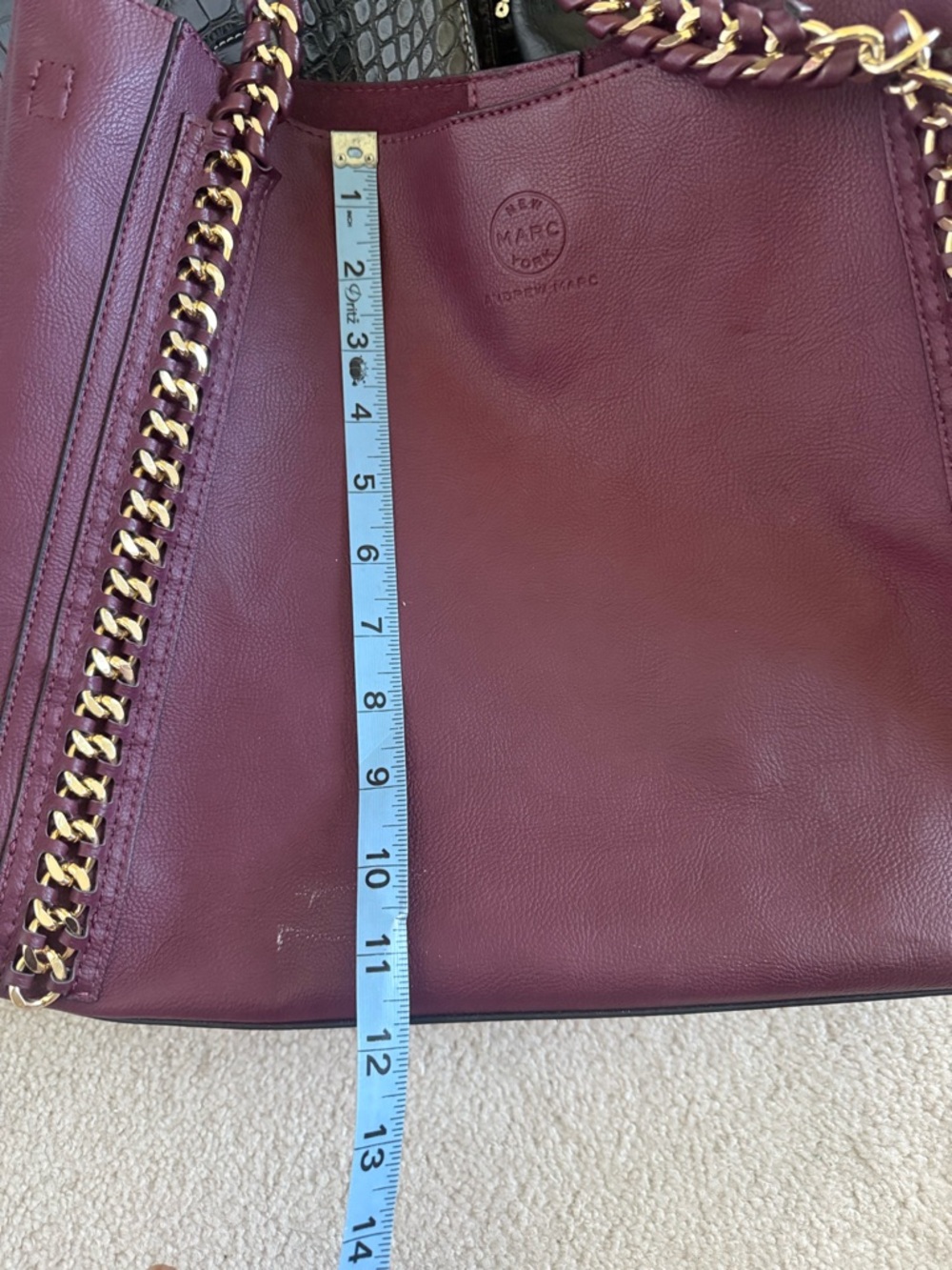 Andrew Marc New York Burgundy Leather Tote Chain Strap Shoulder Bag Large - Picture 10 of 10